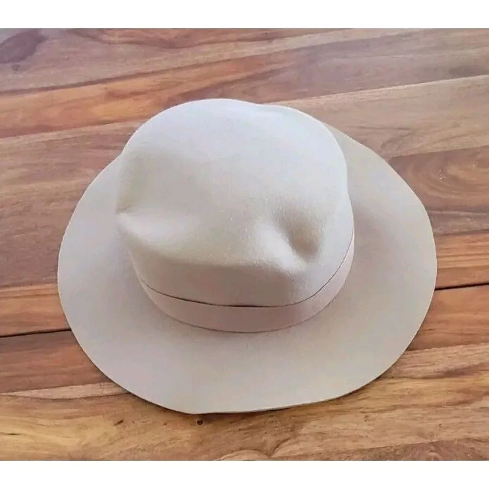Wyeth Lila Taupe Wool Wide-Brim Fedora Hat Wool One Size